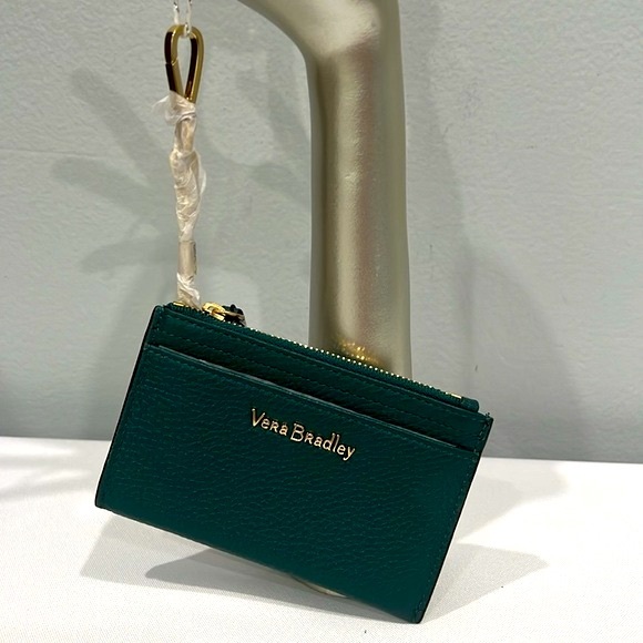 Vera Bradley Slim Coin Purse Forest Green Genuine Leather - Picture 7 of 8